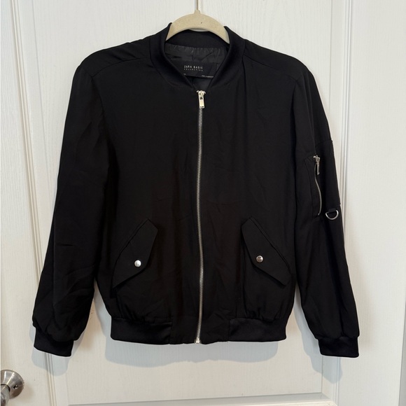 Zara Jackets & Blazers - Zara Women's Black Bomber Jacket with Silver Accents